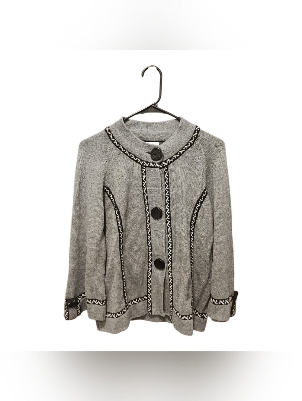 Coldwater Creek Gray Cardigan Size Small Artsy Bohemian Chunky Buttons Mod Fall